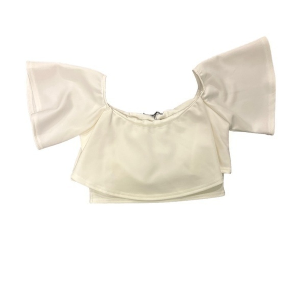 NWT Missguided White Crop Flowy Off Shoulder Top Size 6